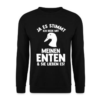 Entenliebhaber Tiermotiv Ente - Unisex Pullover - Schwarz - Vorne - Alina (178cm) & Michal (187cm)