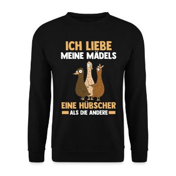 Entenliebhaber Tiermotiv Ente - Unisex Pullover - Schwarz - Vorne - Alina (178cm) & Michal (187cm)