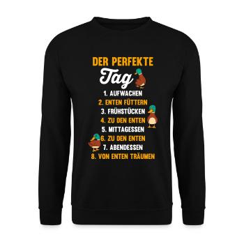 Entenliebhaber Tiermotiv Ente - Unisex Pullover - Schwarz - Vorne - Alina (178cm) & Michal (187cm)