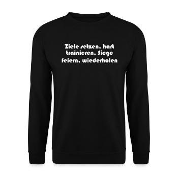 Fitness - Ziele setzen, hart trainieren, Siege - Unisex Pullover - Schwarz - Vorne - Alina (178cm) & Michal (187cm)