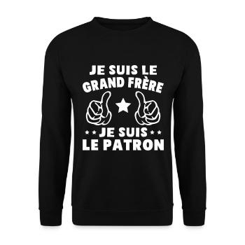 Je Suis Le Grand Frère Je Suis Le Patron Humour - Sweat-shirt Unisexe - noir - Devant - Alina (178cm) & Michal (187cm)