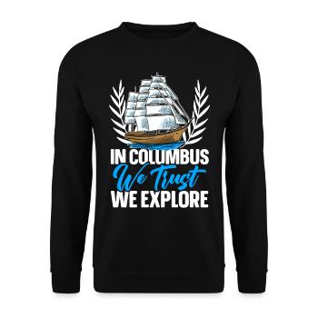 Wir vertrauen auf Kolumbus und erforschen den Kolu - Unisex Pullover - Schwarz - Vorne - Alina (178cm) & Michal (187cm)