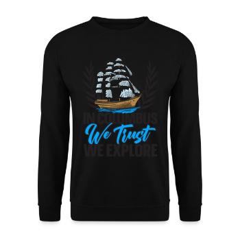 Wir vertrauen auf Kolumbus und erforschen den Kolu - Unisex Pullover - Schwarz - Vorne - Alina (178cm) & Michal (187cm)