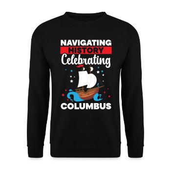 Durch die Geschichte navigieren Den Kolumbus-Tag f - Unisex Pullover - Schwarz - Vorne - Alina (178cm) & Michal (187cm)