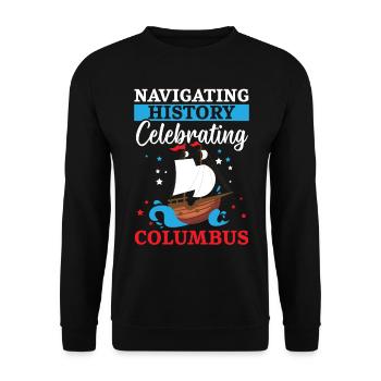 Durch die Geschichte navigieren und den Kolumbus-T - Unisex Pullover - Schwarz - Vorne - Alina (178cm) & Michal (187cm)