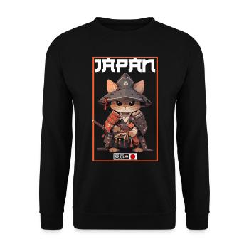Asien Katze Japanischer Samurais Samurai - Unisex Pullover - Schwarz - Vorne - Alina (178cm) & Michal (187cm)