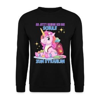 Schulkind Mädchen Einhorn Zur Einschulung - Unisex Pullover - Schwarz - Vorne - Alina (178cm) & Michal (187cm)