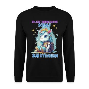 Schulkind Mädchen Einhorn Zur Einschulung - Unisex Pullover - Schwarz - Vorne - Alina (178cm) & Michal (187cm)