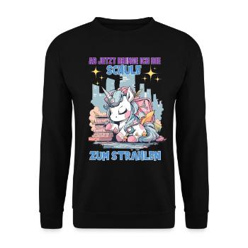 Schulkind Mädchen Einhorn Zur Einschulung - Unisex Pullover - Schwarz - Vorne - Alina (178cm) & Michal (187cm)