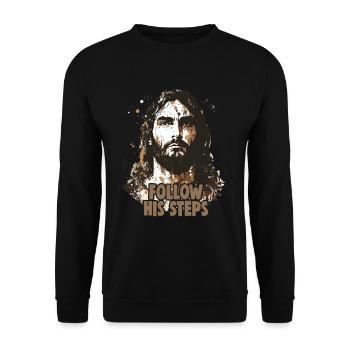 Christliche Zitate Designs Follow His Steps - Unisex Pullover - Schwarz - Vorne - Alina (178cm) & Michal (187cm)