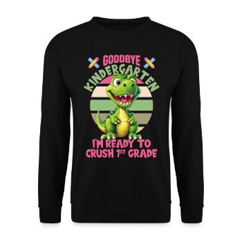 Schulkind Zur Einschulung Goodbye Kindergarten - Unisex Pullover - Schwarz - Vorne - Alina (178cm) & Michal (187cm)