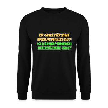 Frisör Meme Friseur Lustige Frisur - Unisex Pullover - Schwarz - Vorne - Alina (178cm) & Michal (187cm)