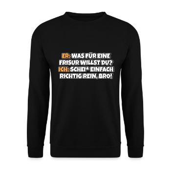Frisör Meme Friseur Lustige Frisur - Unisex Pullover - Schwarz - Vorne - Alina (178cm) & Michal (187cm)