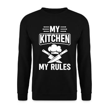 Ma cuisine Mes règles Chapeaux de cuisine et couteaux Restaur - Sweat-shirt Unisexe - noir - Devant - Alina (178cm) & Michal (187cm)