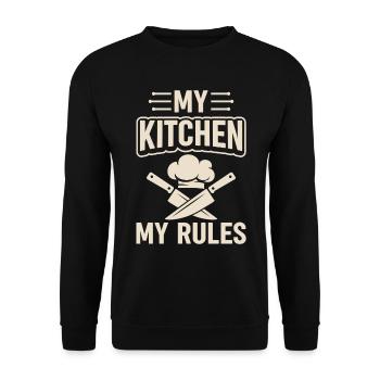 Ma cuisine Mes règles Chapeaux et couteaux de cuisine Chef Ki - Sweat-shirt Unisexe - noir - Devant - Alina (178cm) & Michal (187cm)