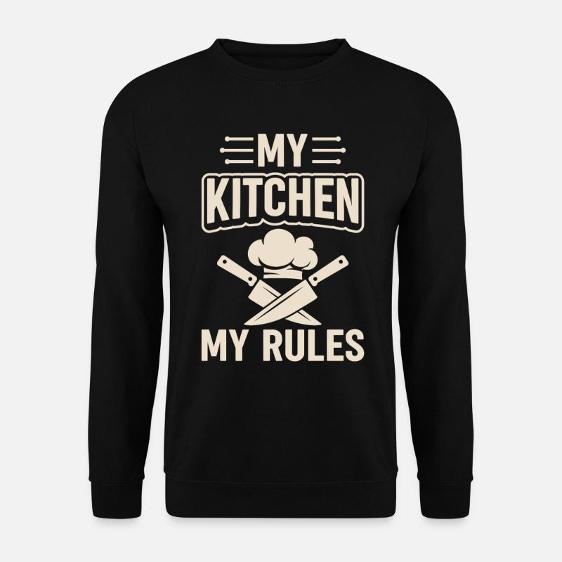 My Kitchen My Rules Cooking Hat And Knives Chef Ki - Unisex Pullover - Schwarz