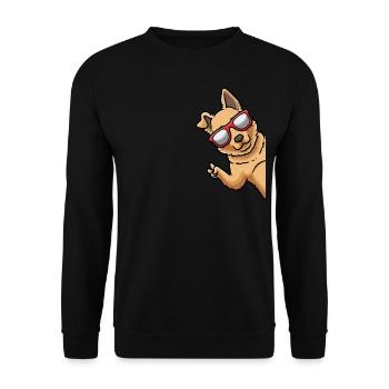 Perro Pastor Vasco Hund Mit Sonnenbrille Von Seite - Unisex Pullover - Schwarz - Vorne - Alina (178cm) & Michal (187cm)