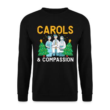 Carols & Compassion Krankenschwester Weihnachten - Unisex Pullover - Schwarz - Vorne - Alina (178cm) & Michal (187cm)