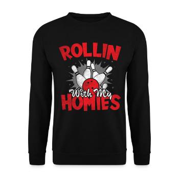 Rollin with my Homies Retro Bowling Gift - Unisex Sweatshirt - black - Front - Alina (178cm) & Michal (187cm)