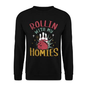 Rollin with my Homies Retro Bowling Gift - Unisex Sweatshirt - black - Front - Alina (178cm) & Michal (187cm)
