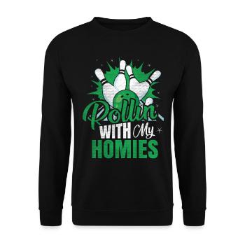 Rollin with my Homies Retro Bowling Gift - Unisex Sweatshirt - black - Front - Alina (178cm) & Michal (187cm)