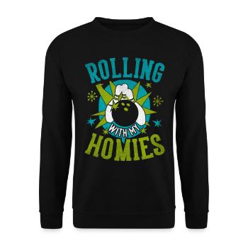 Rolling with my Homies Retro Bowling Gift - Unisex Sweatshirt - black - Front - Alina (178cm) & Michal (187cm)