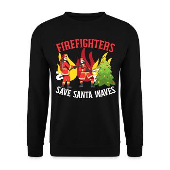 Feuerwehrleute retten Santa Waves Weihnachten - Unisex Pullover - Schwarz - Vorne - Alina (178cm) & Michal (187cm)