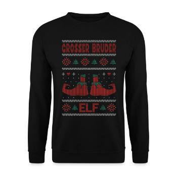 Ugly Christmas Weihnachtself Grosser Bruder Elf - Unisex Pullover - Schwarz - Vorne - Alina (178cm) & Michal (187cm)