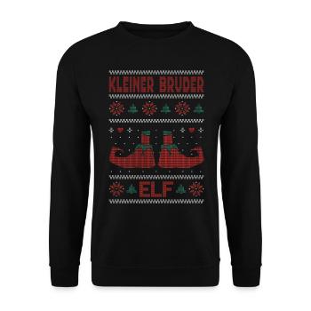Ugly Christmas Weihnachtself Kleiner Bruder Elf - Unisex Pullover - Schwarz - Vorne - Alina (178cm) & Michal (187cm)