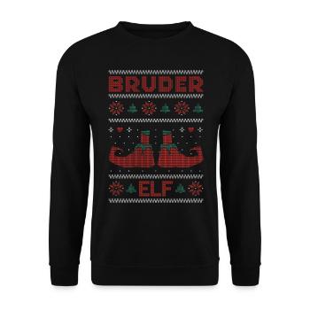 Ugly Christmas Weihnachtself Bruder Elf Xmas - Unisex Pullover - Schwarz - Vorne - Alina (178cm) & Michal (187cm)