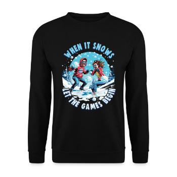 Schneeballschlacht - When it snows let the games - Unisex Pullover - Schwarz - Vorne - Alina (178cm) & Michal (187cm)