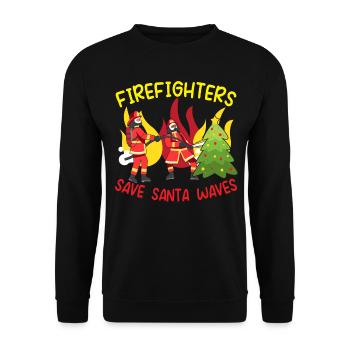 Feuerwehrleute retten den Weihnachtsmann Wellen We - Unisex Pullover - Schwarz - Vorne - Alina (178cm) & Michal (187cm)
