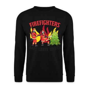 Feuerwehrleute retten den Weihnachtsmann Wellen We - Unisex Pullover - Schwarz - Vorne - Alina (178cm) & Michal (187cm)