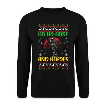 Ho Ho Hose and Heroes Fire Brigade Christmas - Unisex Sweatshirt - black - Front - Alina (178cm) & Michal (187cm)