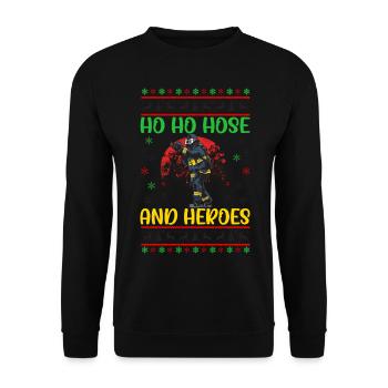 Ho Ho Hose and Heroes Fire Brigade Christmas - Unisex Sweatshirt - black - Front - Alina (178cm) & Michal (187cm)