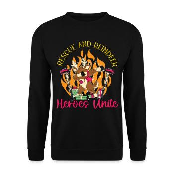 Rettung und Rentiere: Helden vereinen Weihnachten - Unisex Pullover - Schwarz - Vorne - Alina (178cm) & Michal (187cm)