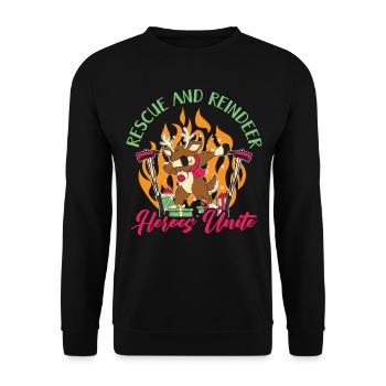 Rettung und Rentiere: Heroes Unite Weihnachten - Unisex Pullover - Schwarz - Vorne - Alina (178cm) & Michal (187cm)