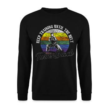 Keep Training Until The Belt Turns Black Karate - Unisex Sweatshirt - black - Front - Alina (178cm) & Michal (187cm)