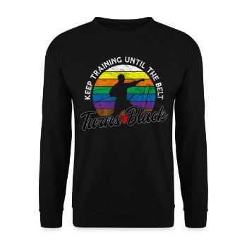 Keep Training Until The Belt Turns Black Karate - Unisex Sweatshirt - black - Front - Alina (178cm) & Michal (187cm)
