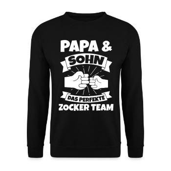Zocker Zocken Vater Papa Sohn Gamer - Unisex Pullover - Schwarz - Vorne - Alina (178cm) & Michal (187cm)