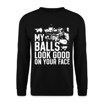 Mes balles ont fière allure sur ton visage - Funny Paintball - Sweat-shirt Unisexe - noir - Devant - Alina (178cm) & Michal (187cm)