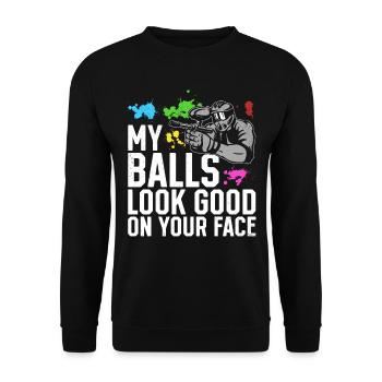 Mes couilles ont fière allure sur ton visage - Funny Paintballe - Sweat-shirt Unisexe - noir - Devant - Alina (178cm) & Michal (187cm)
