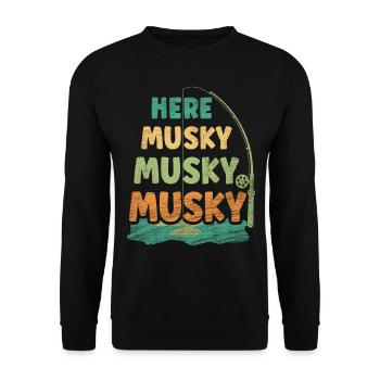 Here Musky Musky Musky Musky Fishing - Unisex Sweatshirt - black - Front - Alina (178cm) & Michal (187cm)