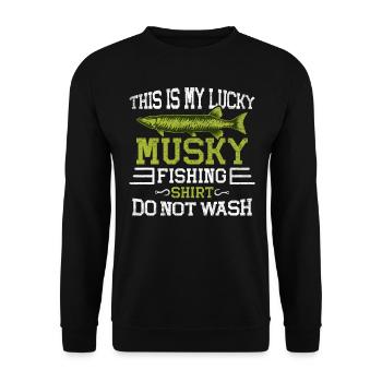 Do Not Wash - This Is My Lucky Musky Fishing Musky - Unisex Sweatshirt - black - Front - Alina (178cm) & Michal (187cm)