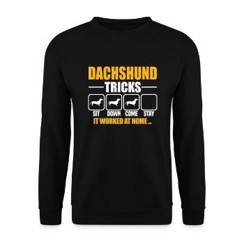 Dachshund Tricks - Unisex Pullover - Schwarz - Vorne - Alina (178cm) & Michal (187cm)