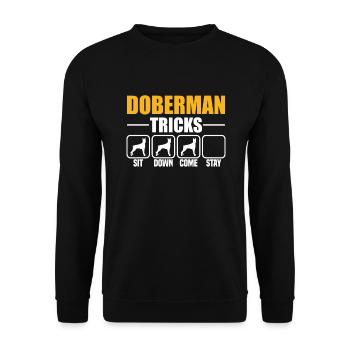 Doberman Tricks - Unisex Pullover - Schwarz - Vorne - Alina (178cm) & Michal (187cm)