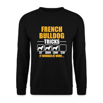 French Bulldog Tricks - Unisex Pullover - Schwarz - Vorne - Alina (178cm) & Michal (187cm)