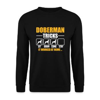 Doberman Tricks - Unisex Pullover - Schwarz - Vorne - Alina (178cm) & Michal (187cm)