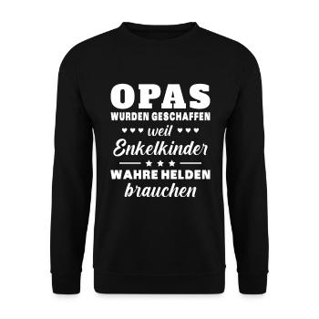 Opas weil Enkelkinder Wahre Helden Bauch Großvater - Unisex Pullover - Schwarz - Vorne - Alina (178cm) & Michal (187cm)
