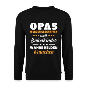 Opas weil Enkelkinder Wahre Helden Bauch Großvater - Unisex Pullover - Schwarz - Vorne - Alina (178cm) & Michal (187cm)